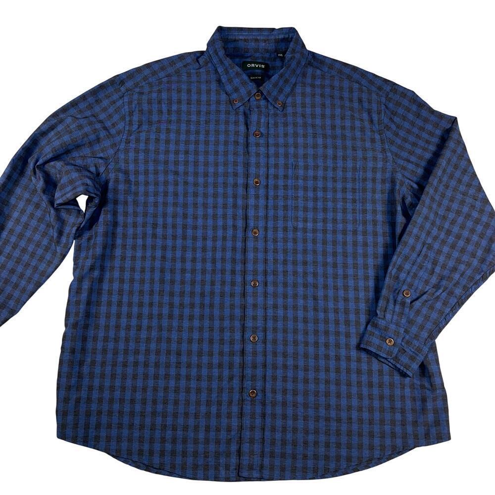 Orvis Classic Fit Performance Long Sleeve Nylon Blend Shirt Blue/Black Size XXL